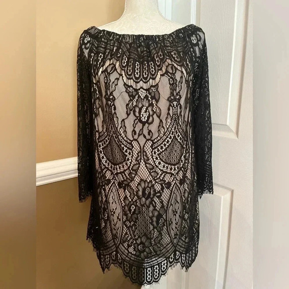 LOVE FIRE Women's Dress Black Lace Off the Shoulder‎ Fancy Mini Dress - Picture 9 of 15